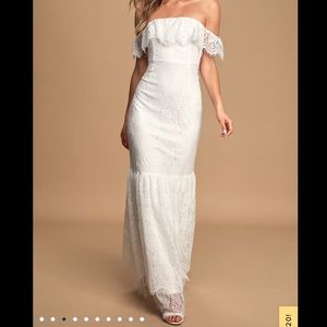 Lulus White Lace Off-The-Shoulder Maxi Dress